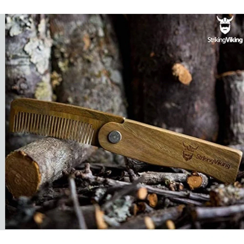 Striking Viking Folding Wooden Comb 4‎ Inch (Pack of 1), - Large